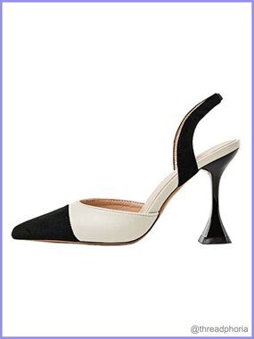 Coutgo Women's Slingback Pumps Pointed Toe Slip On Stiletto Heels Patchwork